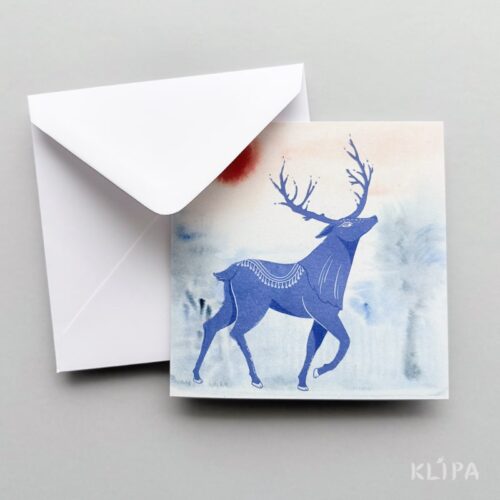 Felicitare ilustrata cu cerb, foarte eleganta. Cerbul este ca un spirit care ghideaza. Poate fi oferta de Craciun sau Anul Nou, cat si cu alte ocazii.